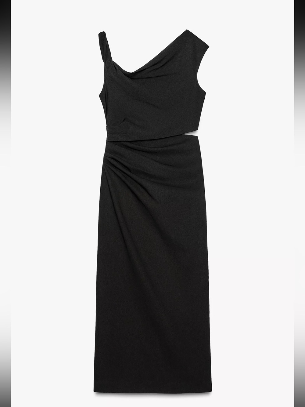 Zara Black One-Shoulder Draped Evening Dress